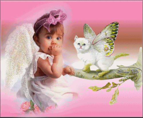 aniołki - anioł dziecko i kotek.gif